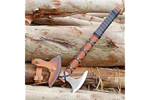 FH TRADERS Viking Axe of Ragnar Lothbrok Hunting Axe with Rosewood Handle - Hand-Forged High Carbon Steel Sharp Blade, Handmade Camping Axes, Hatchet-Norse Ax, Tomahawk Vikings Bearded Axes, with Leather Sheath