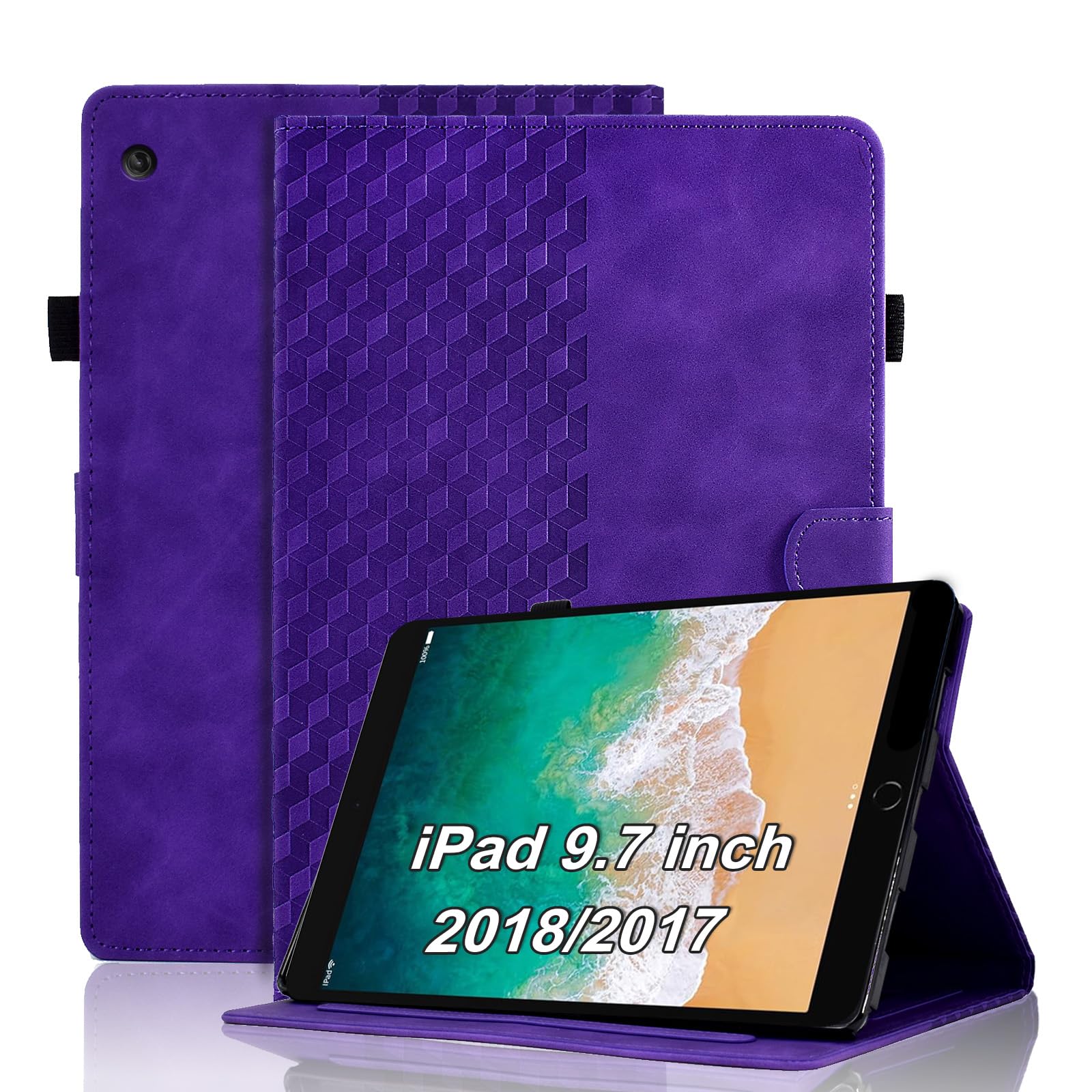 Vkooer Case for iPad 6th/5th Generation 9.7 inch - iPad 2018/2017, ipad Air 2/Air 1 Leather Folio Cover Smart Shell with Auto Sleep/Wake Multi Angle Viewing Stand, Purple — image 1