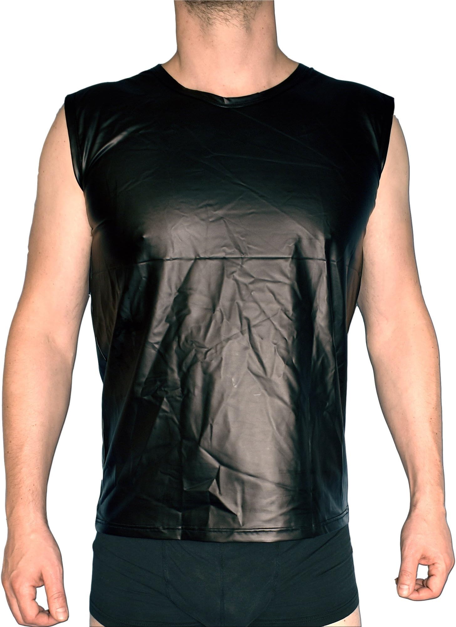 Black Leather Look Size L * Shoulder Shirt Top for Men * Wetlook