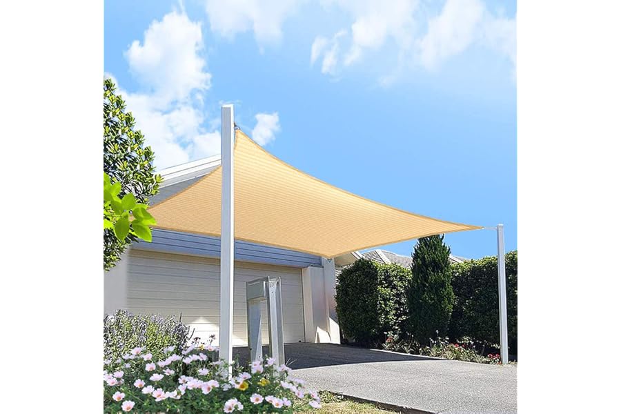 HOMA 7' x 7' Beige Square Sun Shade Sail Canopy, 95% UV Blockage Awning Shelter Fabric Cloth Screen for Patio Outdoor Backyard - Heavy Duty Commercial Grade (Custom Size - Made in USA)