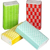 Funwares Pocket Sized White Travel Facial Tissue, 72 Sheets, Geometric Print Designed Package, 8 Pack