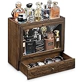 Emfogo Cologne Organizer for Men, Solid Wood Perfumes Organizer for Men Dresser, Large Capacity Dustproof Cologne Holder with Drawer Storage Perfume Stand Organizer, Ideal Gift for Loved ones