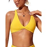 CRZ YOGA Twist Front Bikini Tops for Women - Padded V Neck Criss Cross Back Triangle Sexy Swim Bathing Suit