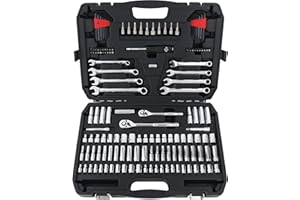 Amazon Basics Mechanic's Socket Tool Set With Case, Metric Sizes, 145-Piece