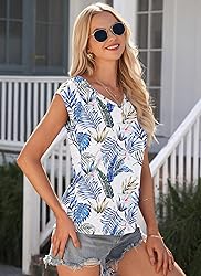 AUSELILY Womens Cap Sleeve T-Shirt Casual Loose Fit