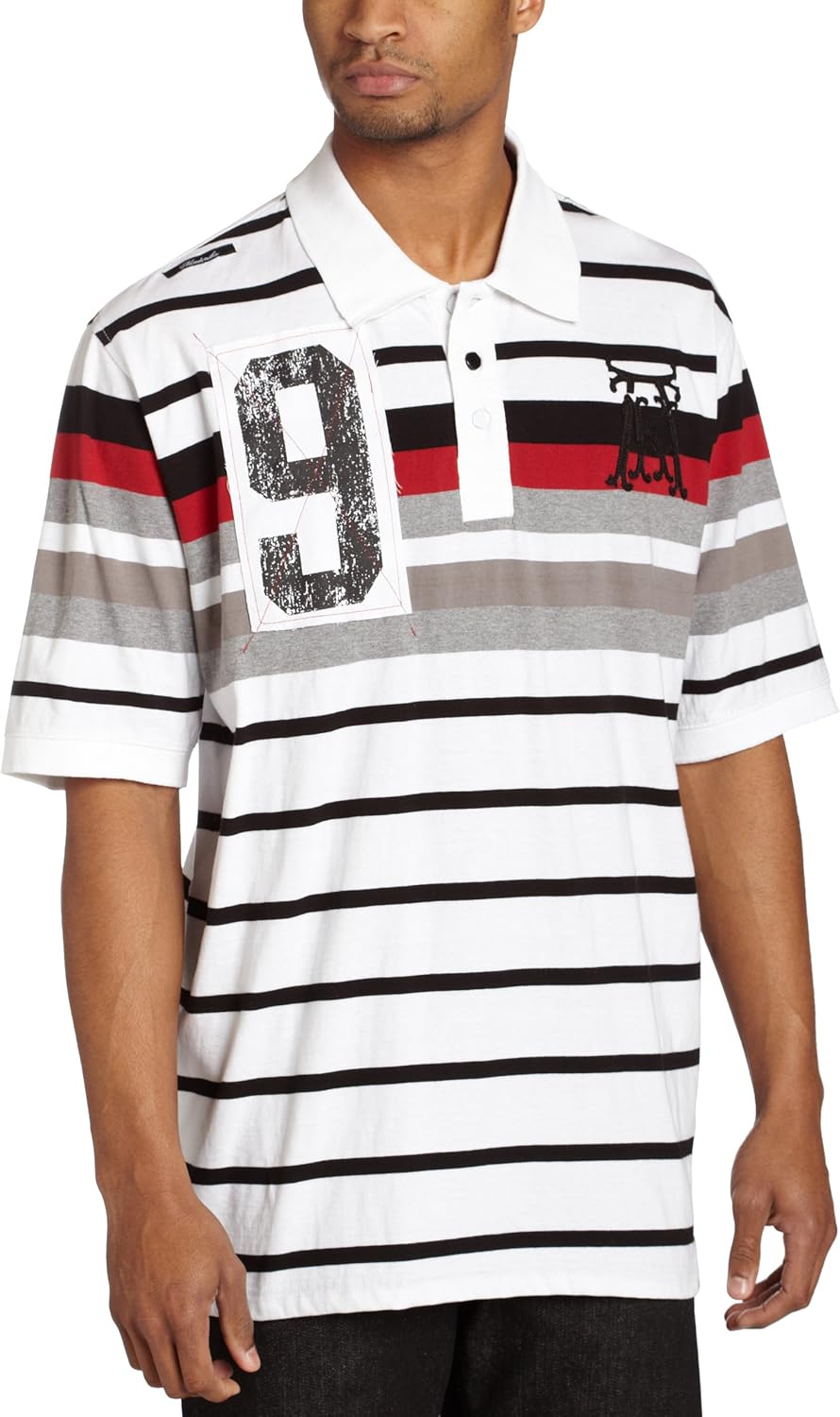 Akademiks Men's Frat Polo,White,Medium Clothing