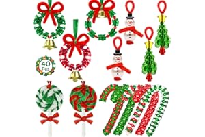 BASSION 40 Sets Christmas Crafts for Kids Adults, DIY Christmas Beads Ornament Kit to Make Classic Wreath/Snowman/Candy Cane/Tree Beading Hanging Decor for Xmas Tree Party Supplies Holiday Decorations