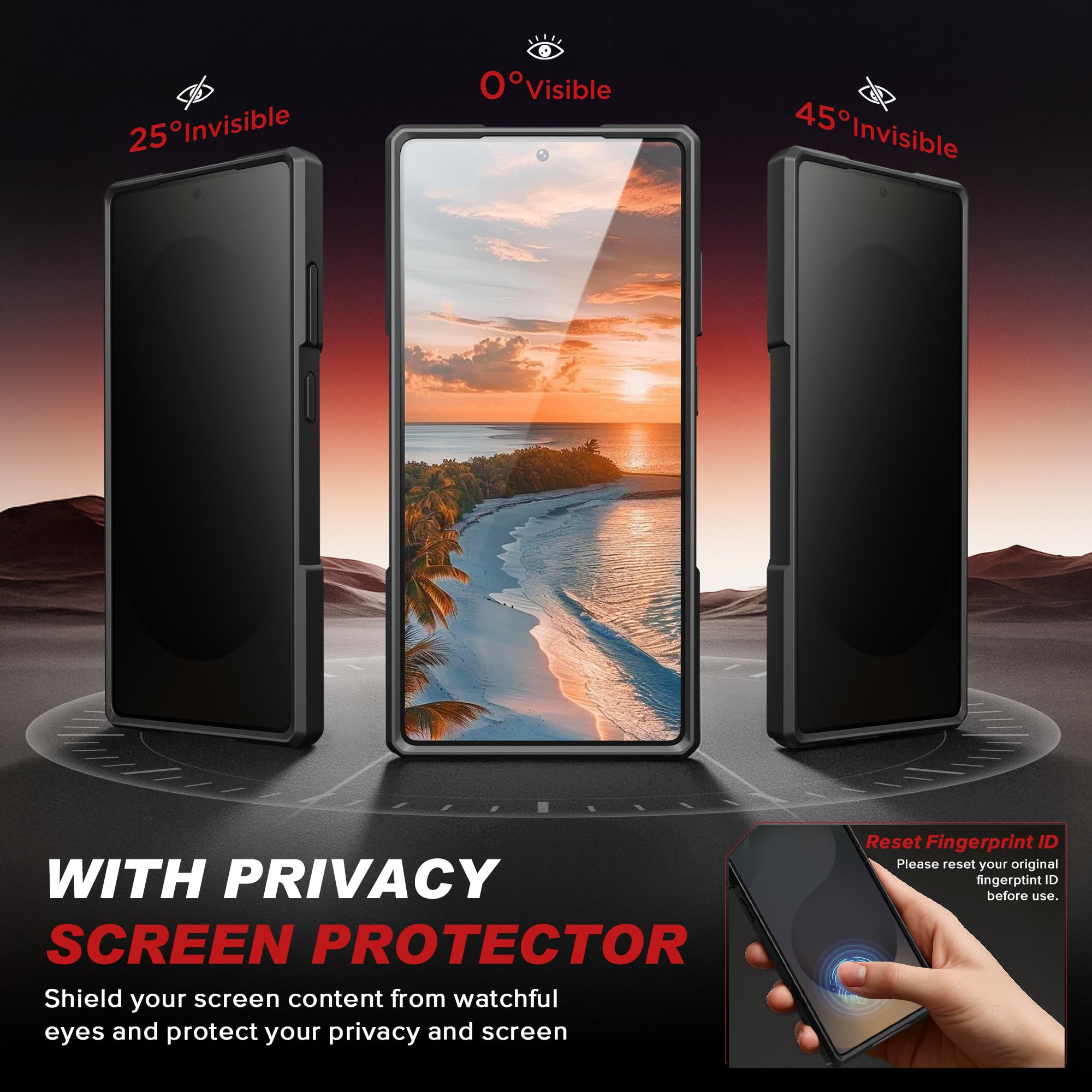 TONGATE Magnetic for Samsung Galaxy S25 Ultra Case with Privacy Screen Protector, [Compatible with MagSafe][Camera Protective Cover][Military-Grade Protection] Ring Stand Phone Case S25 Ultra, Black