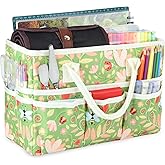 Craft Organizer Tote Bag with Multiple Pockets, Large Art Storage Caddy with Handles for Art, Craft, Sewing, Make-up,Scrapbooking, Medical, and Office Supplies Storage.Green Insects