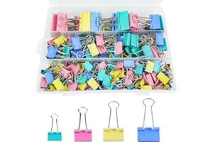 PENGJINYU 170 Pcs Binder Clips Assorted Sizes, Colored Large, Medium, Small Binder Paper Clips for Office Supplies, Home, School Document Organizing (Blue, Pink, Yellow, Green)