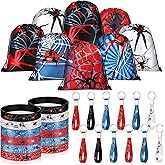 Lothee 32 Pcs Spider Party Favors Spiderweb Birthday Party Decor Drawstring Bag Goodies Bags with Rubber Bracelets Wristlet Keychain for Spiders Supplies Friends Gift Mardi Gras Accessories(Spiderweb)