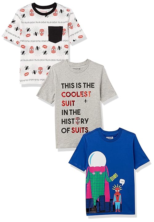 Amazon Essentials Disney | Marvel | Star Wars Toddler Boys' Short-Sleeve T-Shirts (Previously Spotted Zebra), Pack of 3, Marvel Spider-man Misterio, 3T