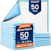 Healqu Puppy Pads - 50-Count, 24x24 - Advanced Leakproof Technology for Housebreaking & Training - Ultra Absorbent Puppy Pee Pads - Ideal for Dogs, Puppies, Cats - Attractant Pet Training Pads