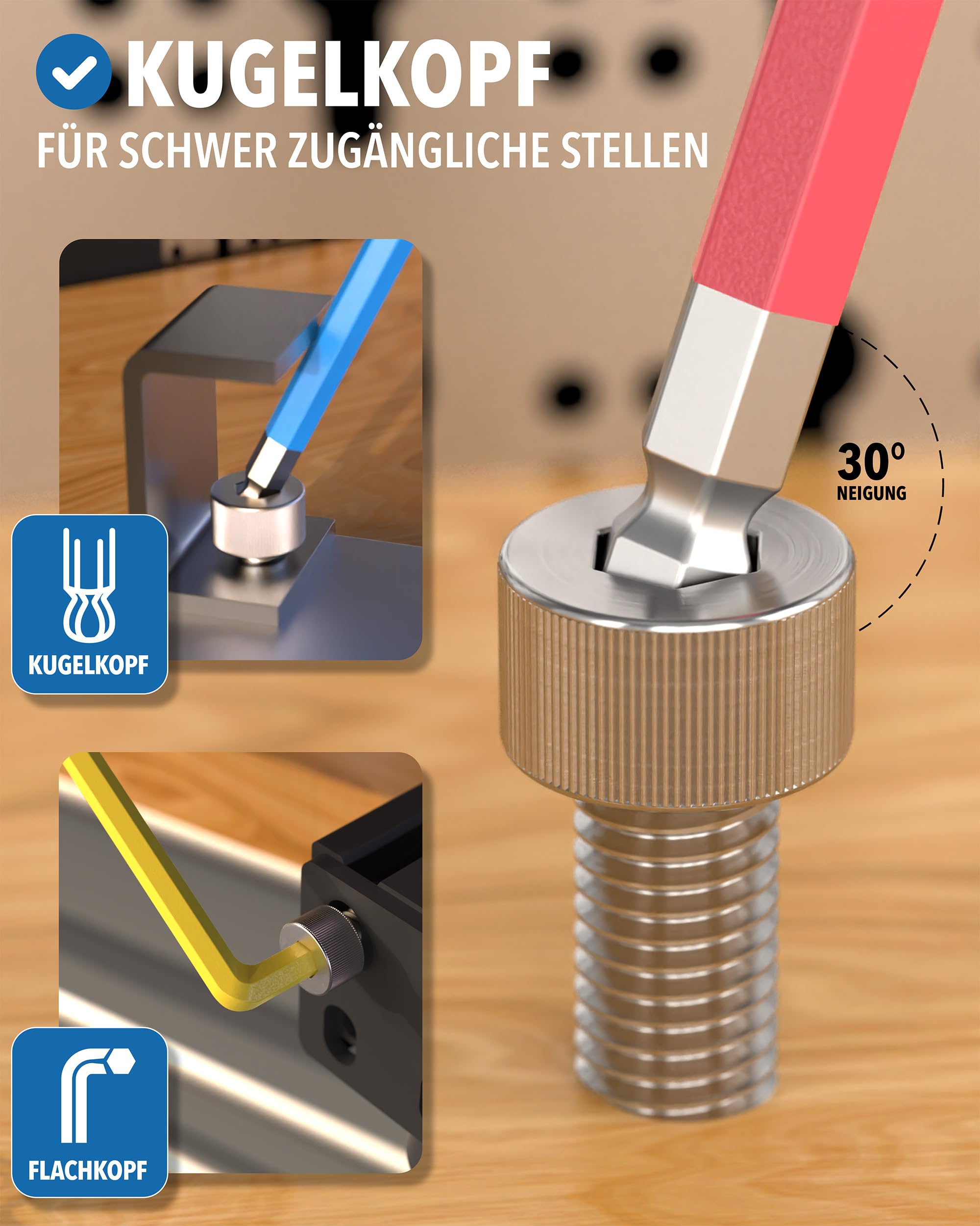 STONE REEF Innensechskantschlüssel Set 13tlg. [inkl. Kugelkopf] - 1,27-10mm Sechskant Multicolour Satz, Sechskantschlüssel Set für Handwerker, Winkelschlüsselsatz 6