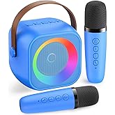 Mini Karaoke Machine for Kids Adults: Portable Bluetooth Karaoke Speaker with 2 Wireless Microphones, Karaoke Gifts for Girls Boys Ages 4-12+ Years Old Christmas Birthday Home Party(Navy Blue)