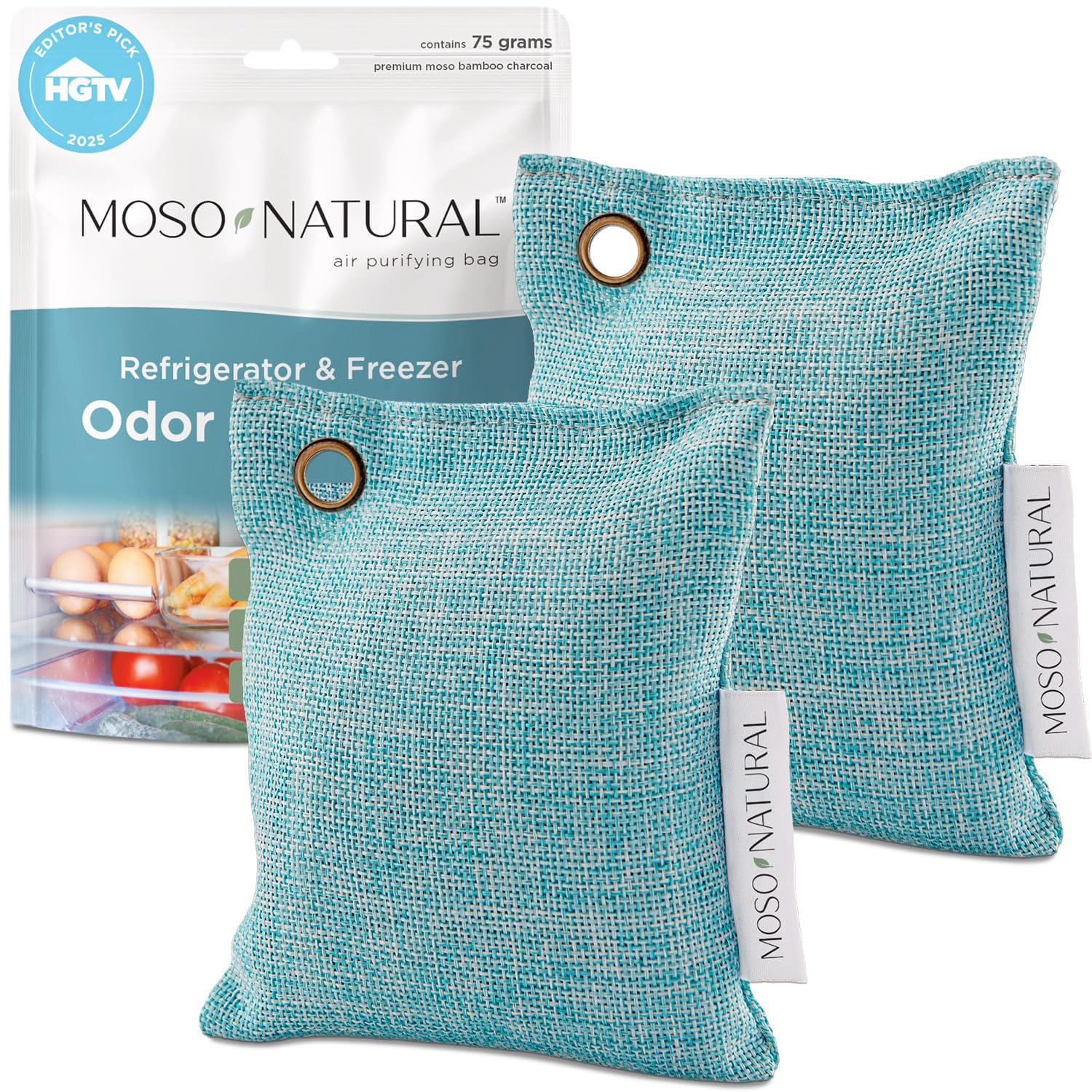 Moso Natural Air Purifying Bag for the Refrigerator and Freezer. (2 Pack) A Scent Free Odour Eliminator. More Powerful Than Baking Soda.