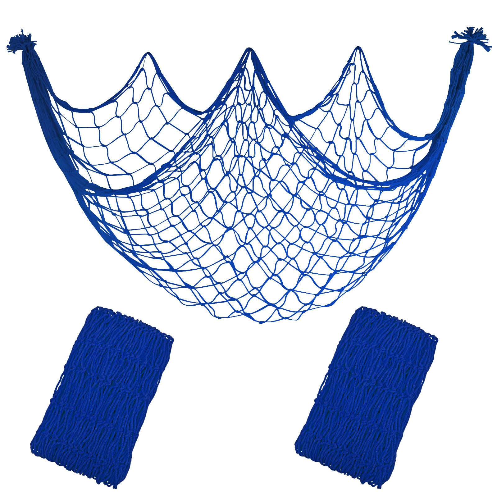 Photo 1 of 2 Pack Fish Net Decorations, 80x40 Inch Navy Blue Fishing Net Decor for Under The Sea Hawaiian Beach Theme Party, 3mm Thick Natural Cotton Versatile Nautical Netting for Party Wall Table Ceiling Decor