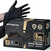 FifthPulse 6 Mil Black Nitrile Gloves, Heavy Duty Mechanic and Food Grade Glove - Powder-Free, Latex-Free Medical Exam Gloves