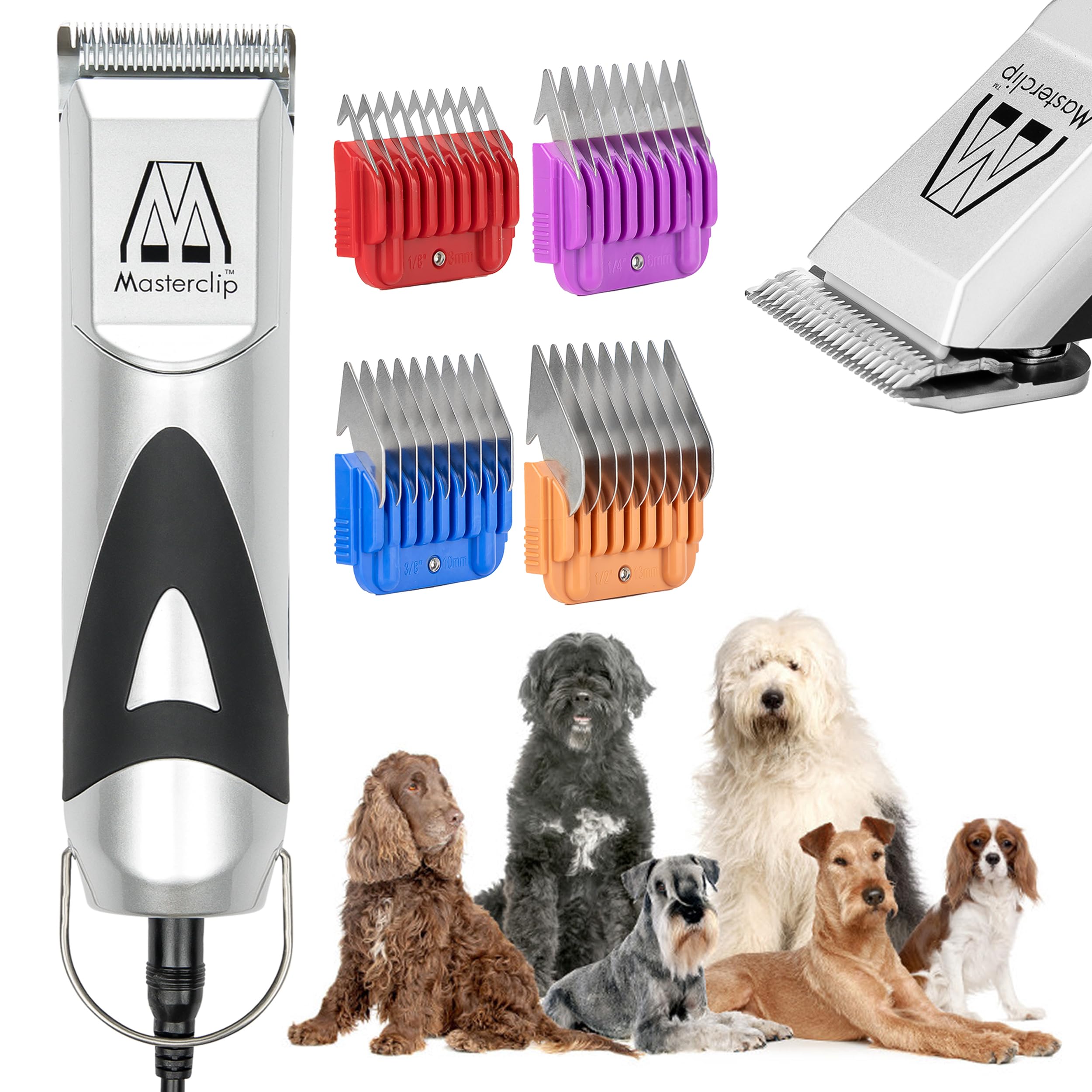 MASTERCLIP Mains Powered A5 Dog Clipper, Suitable for All Breeds of Dog and Coat Types, Ideal for Pet Grooming at Home, Comes with 10 Blade (1.5mm) & 4 Comb Guides (3mm, 6mm, 10mm, 13mm)