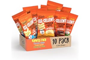 Todd's Better Snacks Egg-Cellent Protein Puffs, Variety Pack – 12g Protein, Gluten-Free, Paleo-Friendly, Baked, GLP-1 Compliant – Healthy Snack, Made with Egg Whites – 1.2 Oz (Pack of 10)