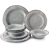 Set Stoviglie 12 Pezzi LEHAHA In Melamina | Grigio Stile Rustico | Piatti 28 Cm E 23 Cm, Ciotole 19 Cm | Infrangibili Per Esterni