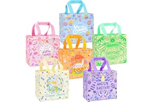 DULEFUN Easter Gift Tote Bags 6 Styles Non-Woven Reusable Egg Hunt Treat Bags for Easter Holiday Spring Party Favors and Gift Wrapping Supplies