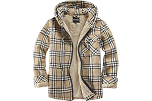 Elesuit Men's Full Zip Fleece Flannel Jackets Shirt Plaid Cotton Hoodies Soft Warm Coat for Men with Hood
