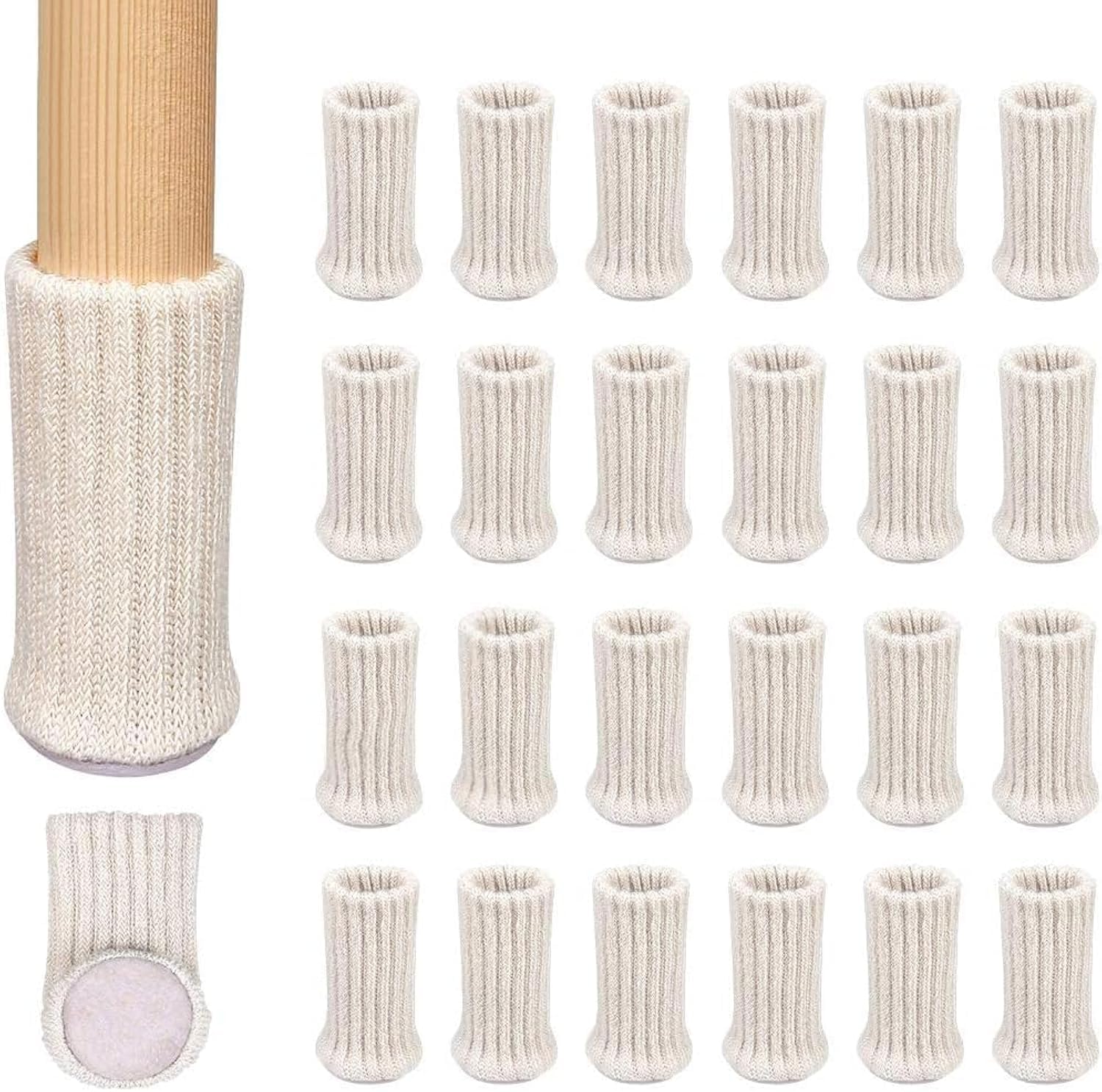 Ezprotekt 24 PCS Chair Socks High Elastic Floor Protectors Non Slip Chair Leg Feet Socks Covers Furniture Caps Set, Fit Diameter from 1" to 2",Knitted Furniture Pads, Beige