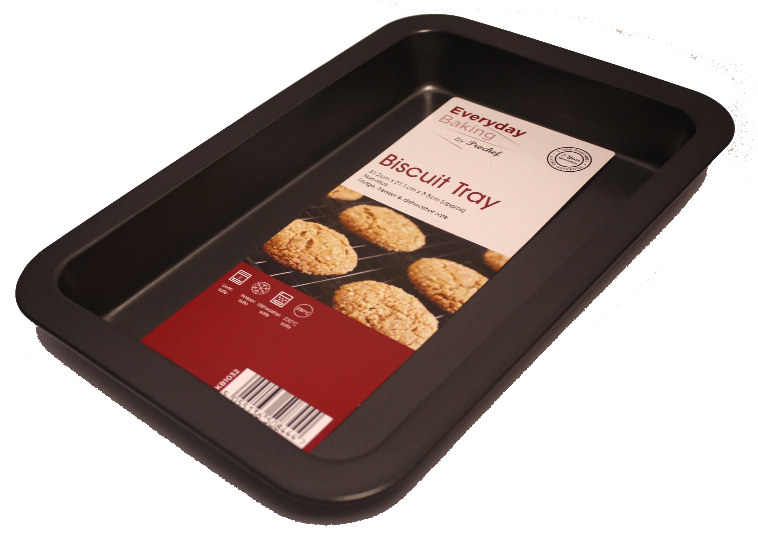 Prochef Medium Non-Stick Carbon Steel Biscuit Oven Tray for Biscuits, Cookies, Flapjacks & Baked Cakes - 32.3cm x 21.7cm x 3.4cm - Black — image 1