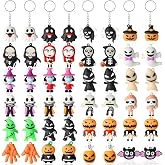 Becfupo 24 Pcs Halloween Cute Keychains Bulk, Ghost Pumpkin Bat Shaped Rubber Ornaments With Keyrings For Halloween Party Supplies, Classroom Giveaways