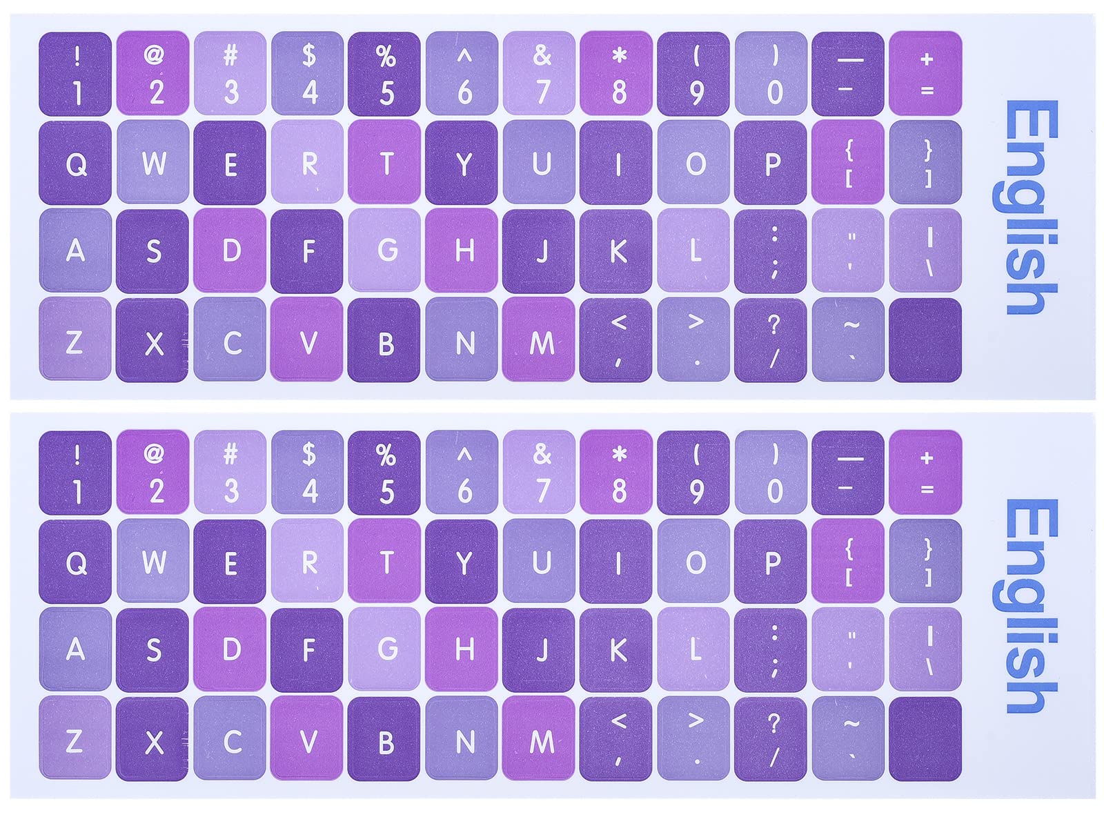 Photo 1 of 2 Pcs English Keyboard Letter Stickers,Universal English Computer Keyboard Replacement Stickers English Keyboard Pink Purple Lettering,Non Transparent (English-Omber Purple)