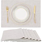 homing Cotton Linen Placemats Set of 6, Cloth Washable Farmhouse Dining Table Mats for Indoors & Outdoors, Easy to Clean, Neutral Beige, 13 x 19 Inch