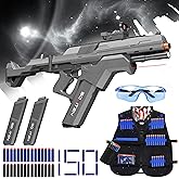SOFITEN Toy Gun Automatic Sniper Rifle Tactical Vest Toy Foam Blaster with 150 Darts IR and Flashlight Foldable Stock The Shooting Activity Game for Kids Age 8-12 Gifts for Birthday Xmas