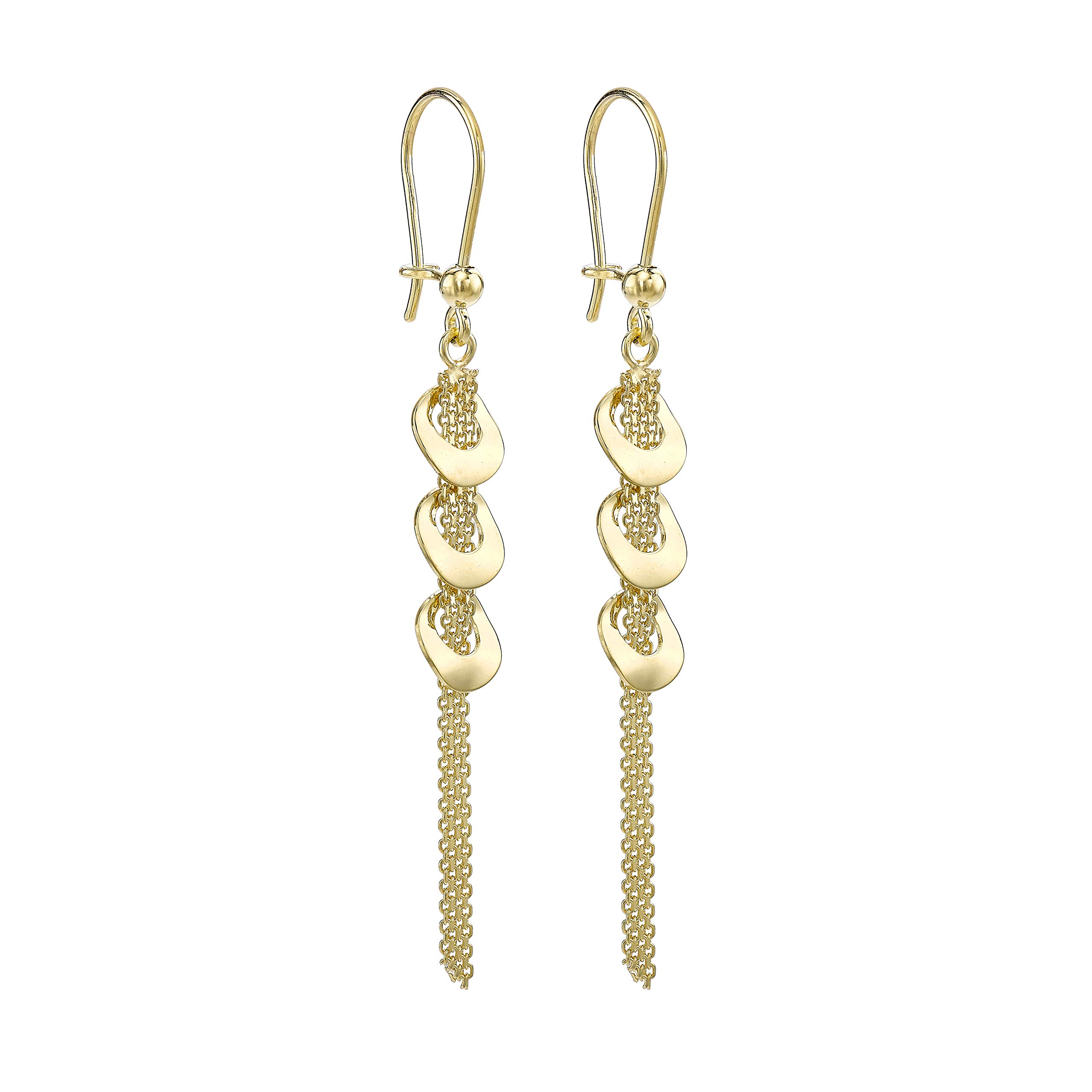 CARISSIMA Women's 9ct Yellow Gold 3-Ring and Bismark Chain Drop Earrings - 7.5mm x 61.5mm