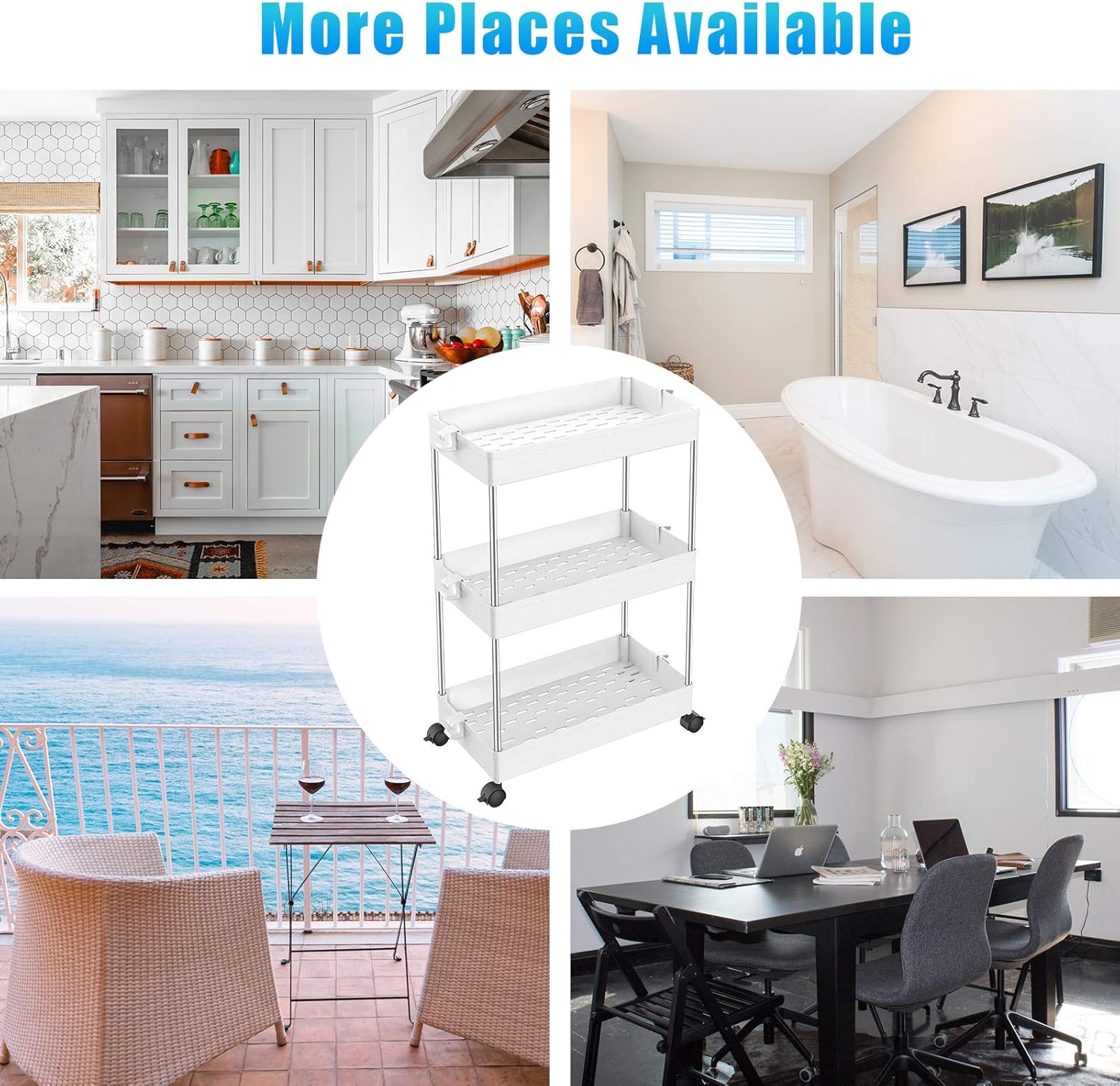 SPACEKEEPER Slim Storage Cart, 3 Tier Bathroom Organizers Rolling Utility Cart Slide Out Storage Shelves Mobile Shelving Unit Organizer for Office, Kitchen, Bedroom, Bathroom, Laundry Room, White: Furniture & Decor