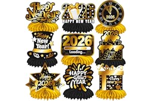 UMONI Happy New Year 2026 Honeycomb Centerpieces New Year's Eve Party Decorations 12PCS New Year Clock Countdown Party Table Centerpieces for NYE Holiday Birthday Wedding Supplies