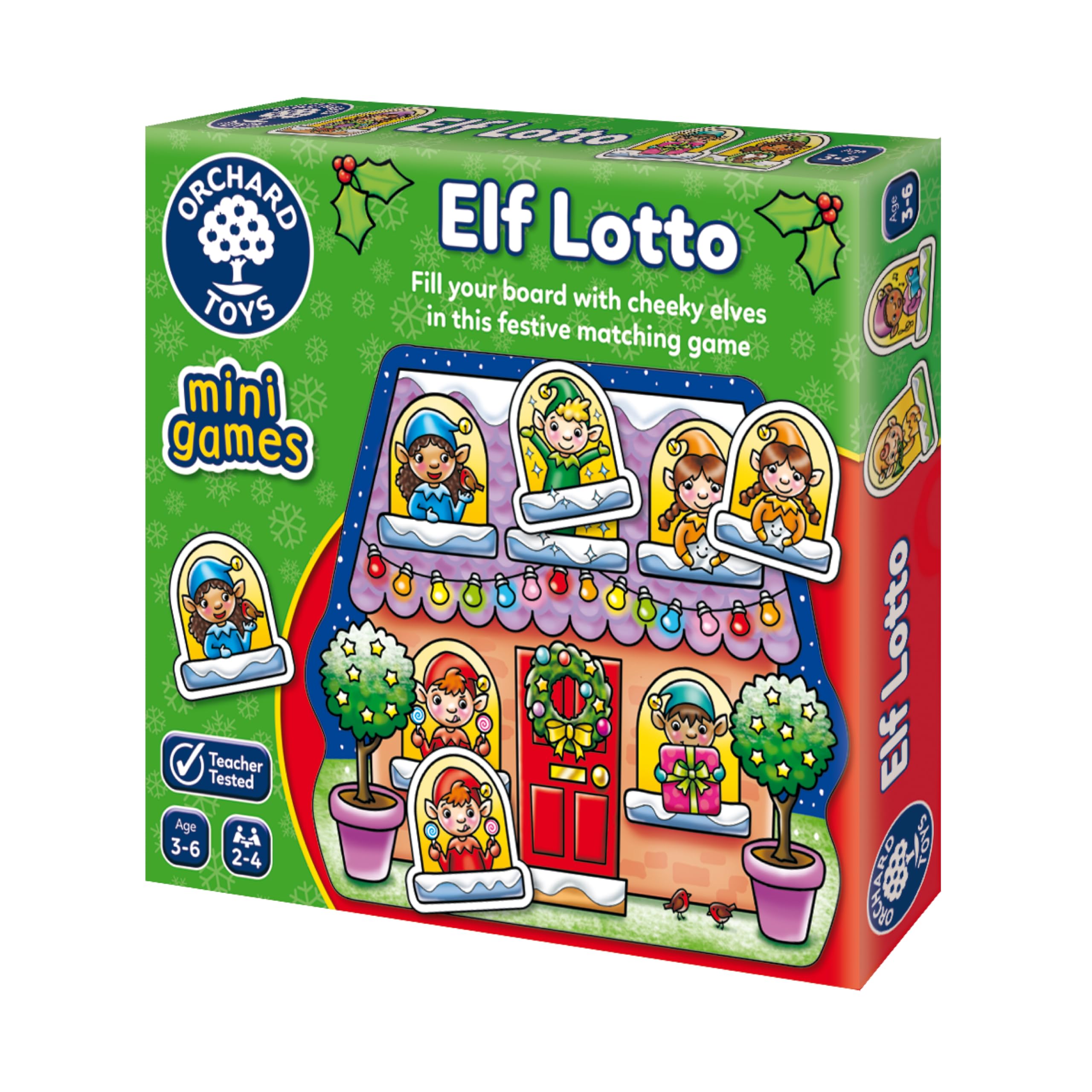 Orchard Toys Elf Lotto Mini Game, Small and Compact, Travel Game, Fun Festive Game For Ages 3-6, Educational Game Toy