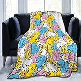 Perinsto Colorful Rubber Ducks Throw Blanket Ultra Soft Warm All Season Cute Cartoon Ducky Decorative Fleece Blankets for Bed Chair Car Sofa Couch Bedroom 50"X40"