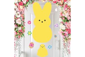 HAKOTI Easter Bunny Door Stickers-Large Bunny Easter Wall Stickers Yellow Happy Easter Decorations Wall Decals Easter Egg Stickers Bunny Face Clings for Easter Party Wall Door Supplies