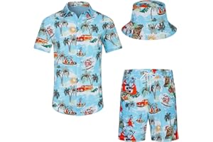 EISHOPEER Men's Flower Hawaiian Sets Casual Short Sleeve Shirt and Shorts Suits Outfits with Bucket Hats
