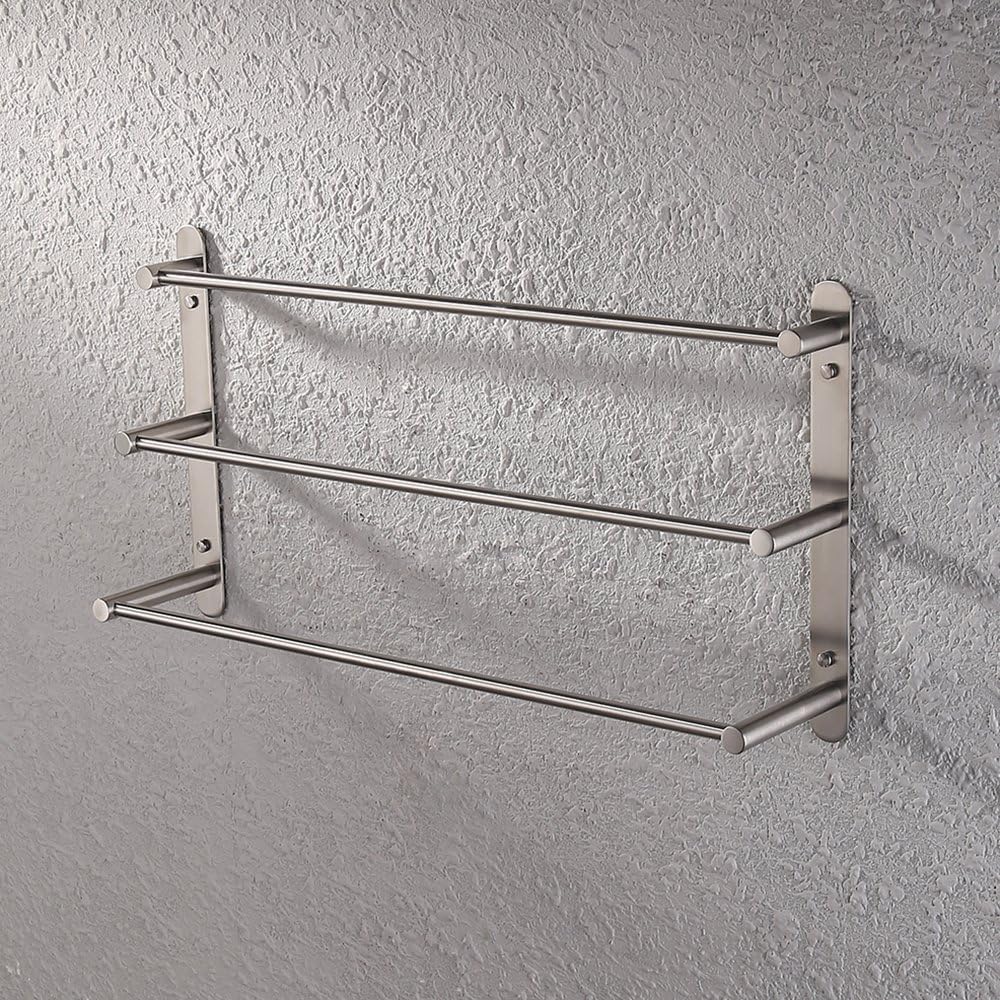 KES 3-Tiers Bath Towel Bar 24-Inch Stainless Steel Bathroom Towel Rack Wall Mount, Brushed Finish, BTH202S3-2 - - 