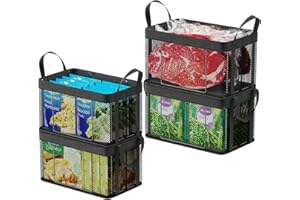 iSPECLE Deep Freezer Organizer Bins - 4 Pack Large Stackable Freezer Organizer Bins for 5 to 7 Cu.Ft Chest Freezers Easy Get 