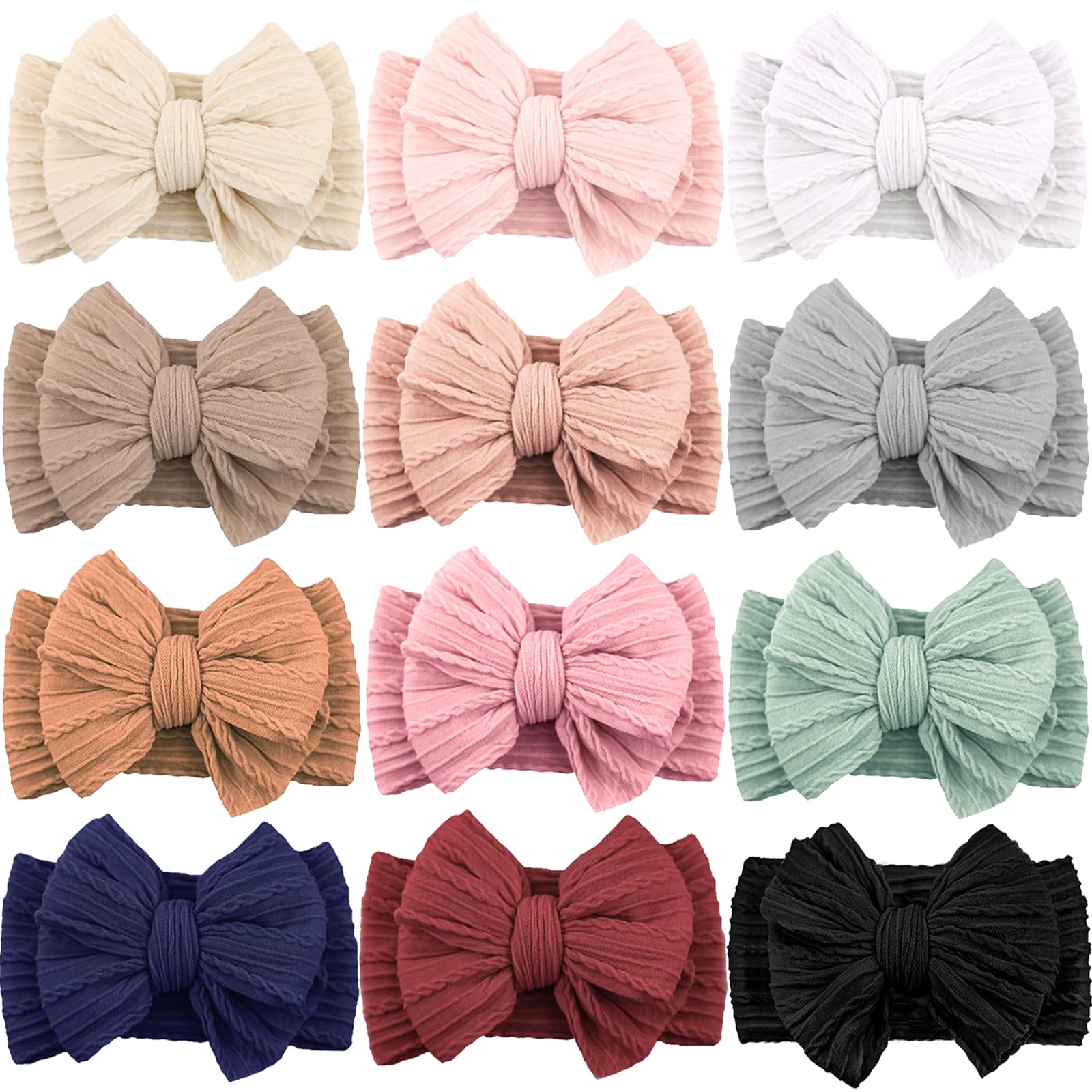Photo 1 of ALinmo 12 Pack Baby Headbands Super Soft Stretchy Nylon Hair Bands Hair Bows Hair Accessories for Baby Girls Newbrons infants Toddlers