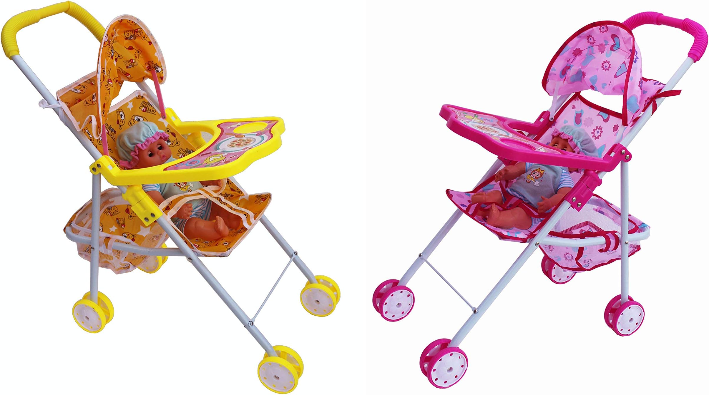 KITIKITTZ® Kid's Play House Stroller with Doll & Storage for Kids (Pink & Bule 55Cm) Assorted Color Delivered