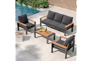 Aoxun Aluminum Outdoor Patio Furniture Set, 5 Seats Outdoor Sectional with Coffee Table, Patio Conversation Sets with Upgraded Armrests and Cushions for Backyard, Garden and Poolside