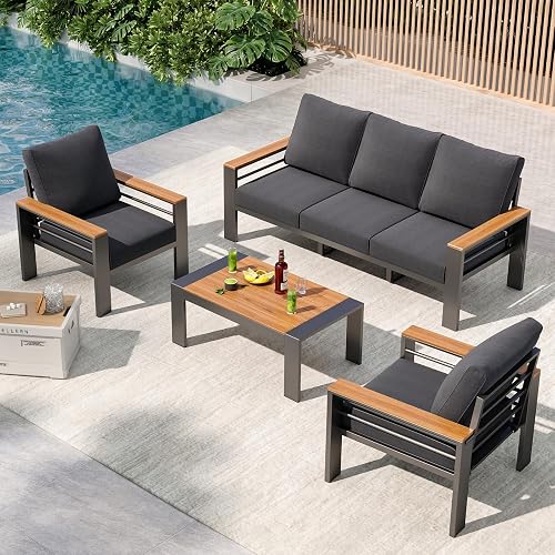 Aoxun Patio Furniture Set, Aluminum Outdoor Furniture with Oversized Seats | All Weather Outdoor Sectional with Washable 5" Thick Olifen Cushion, Patio Conversation Sets with Coffee Table, 5-Seat