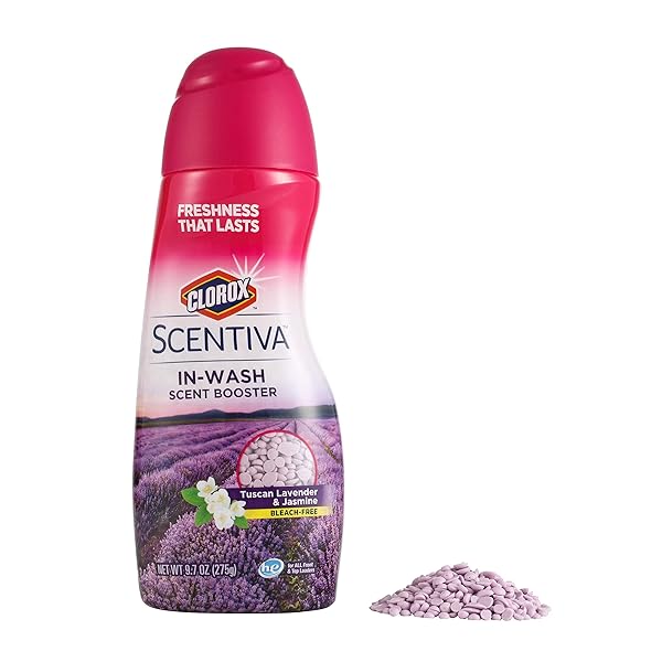 CLOROX SCENTIVA SCENT BOOSTER BEADS LAUNDRY FRESHENER, TUSCAN LAVENDER & JASMINE – IN-WASH FRAGRANCE BOOSTER FOR CLOTHES, ODOR ELIMINATOR, LONG-LASTING FRESH SCENT BEADS – 9.7 OUNCE