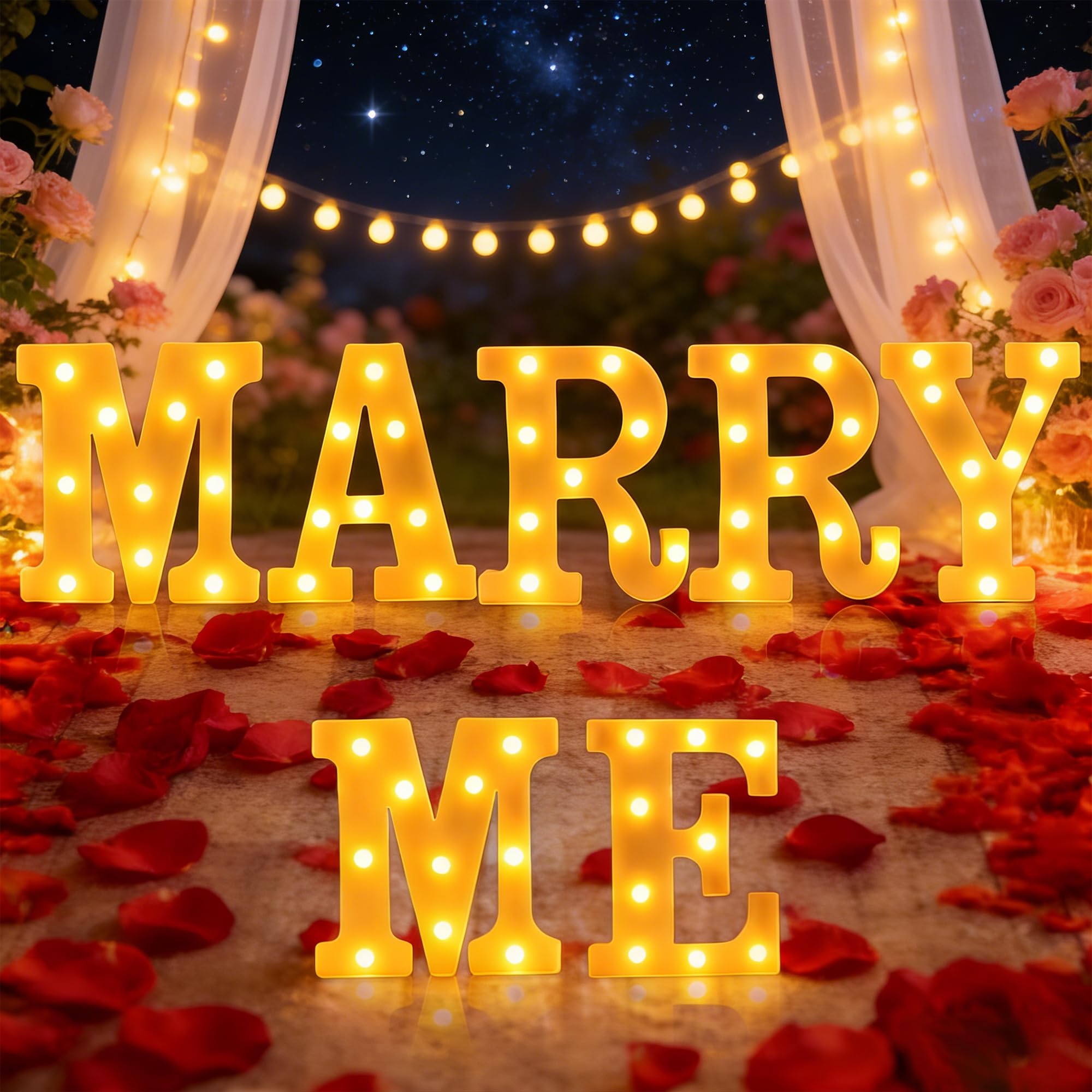 Photo 1 of Marry Me Light Up Letters, Led Marry Me Sign for Proposal Decorations, 7PCS Light Up Letters for Romantic Wedding Sign