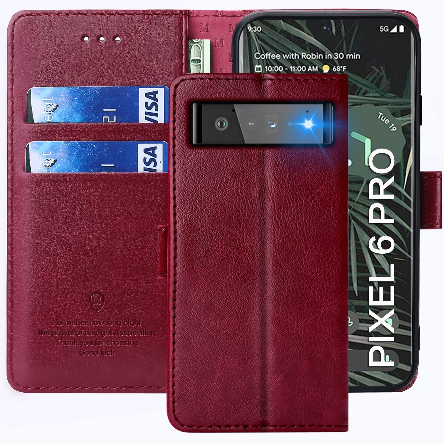 FMPCUON Case For Google Pixel 6 Pro,High-grade Leather Flip Wallet Phone Case Cover for Google Pixel 6 Pro Inches [Card Slots] [Kickstand] [Magnetic Closure]-(Red) — image 1