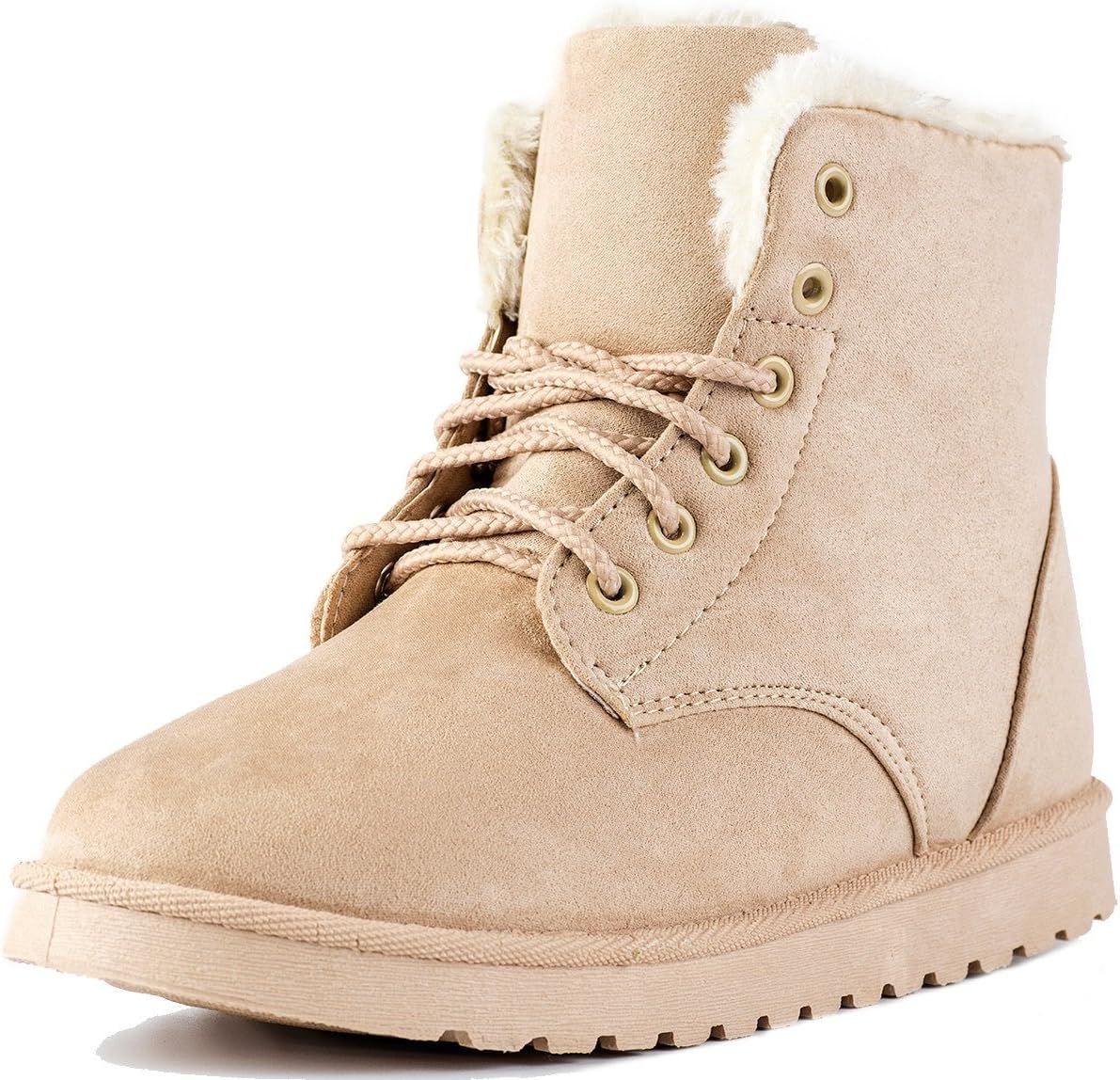 Keluomanduo Women's Winter Snow Boots Fur Liners Lace Up Short Basic Ankle Booties
